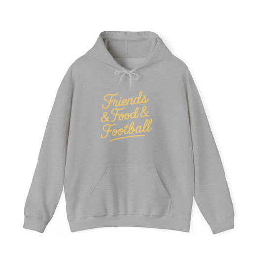 Friends & Food & Football Game Day Hoodie (Unisex S-5XL) in sport gray