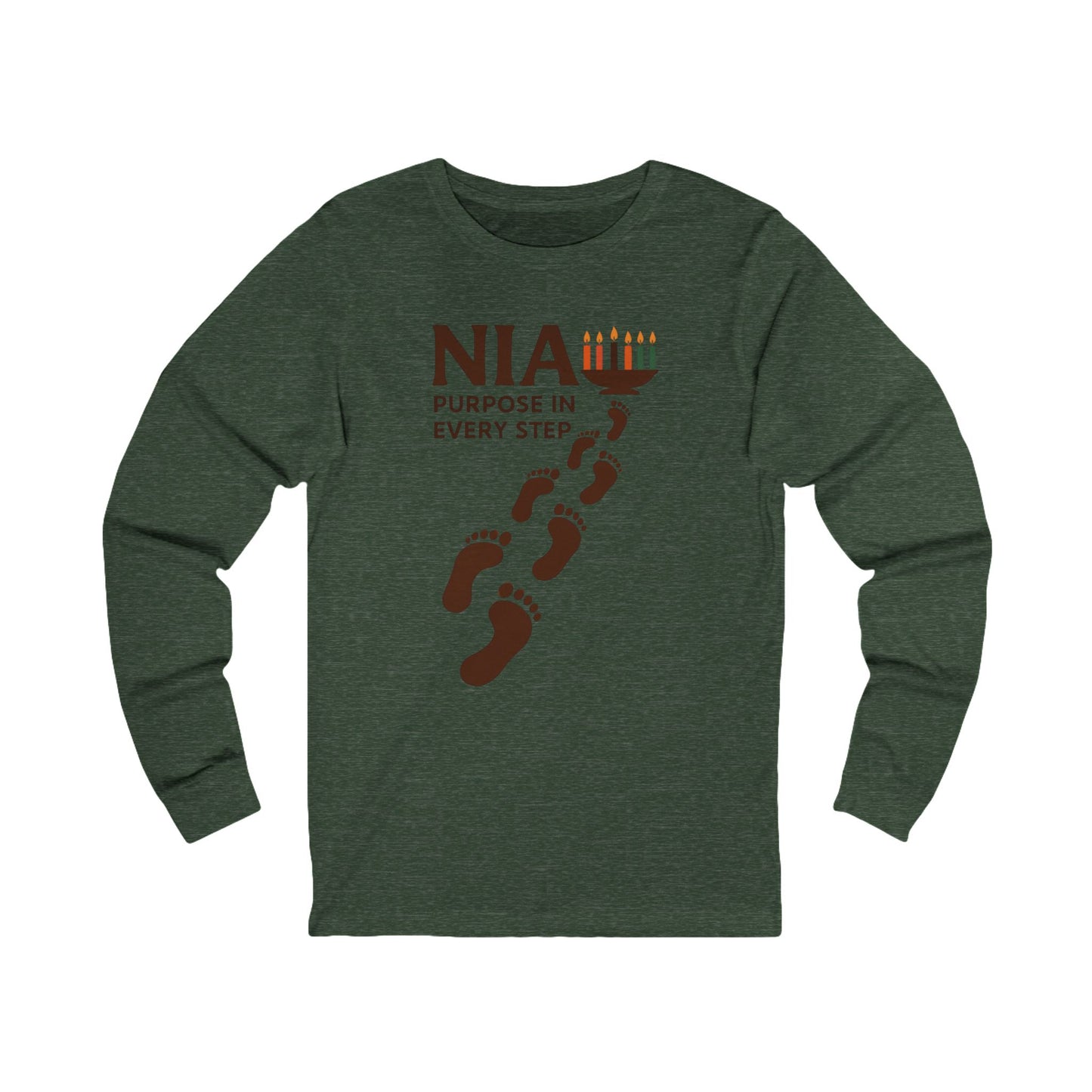 Nia Steps Purpose & Path Long-Sleeve Tee (Unisex S-2XL) in Heather Forest