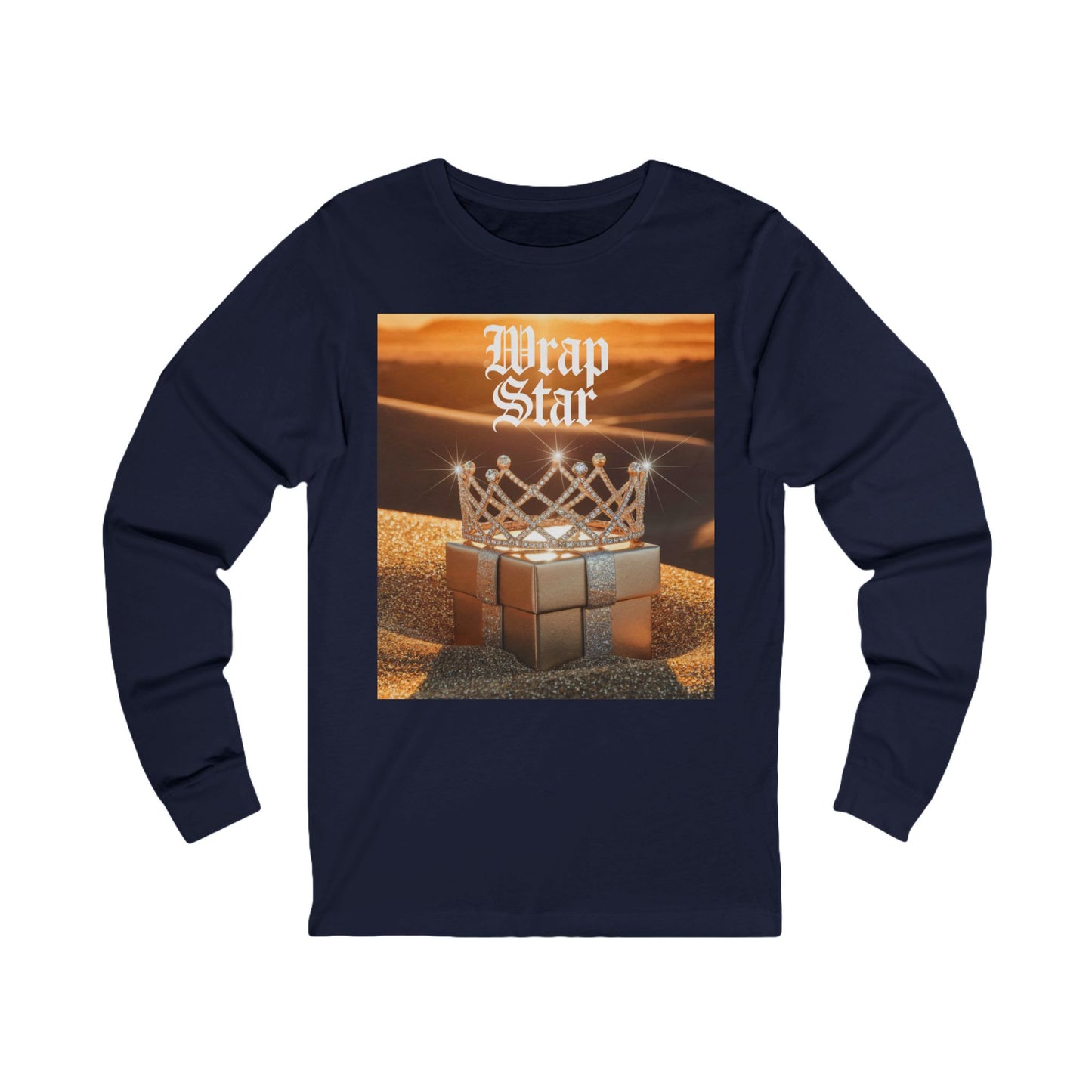 Wrap Star Holiday Long Sleeve Tee (Unisex S-2XL) in Navy
