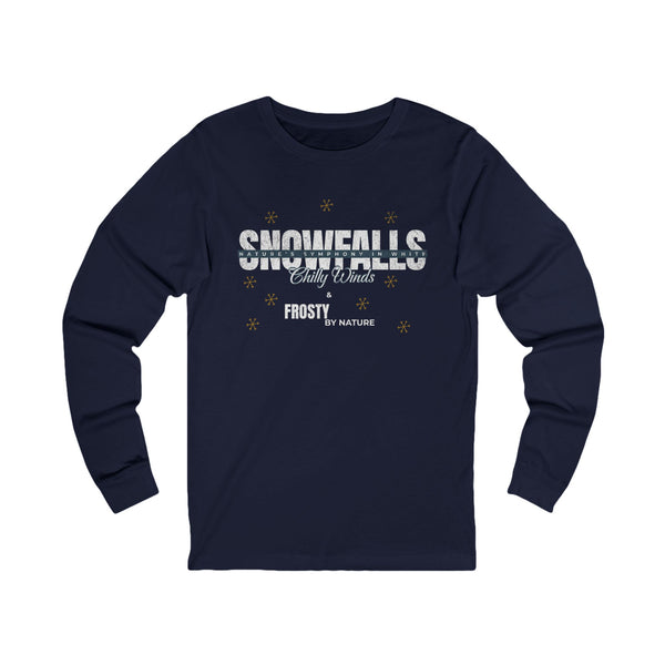 Snowfalls Long Sleeve Tee - Perfect for Winter Celebrations (Unisex S-2XL) in Navy