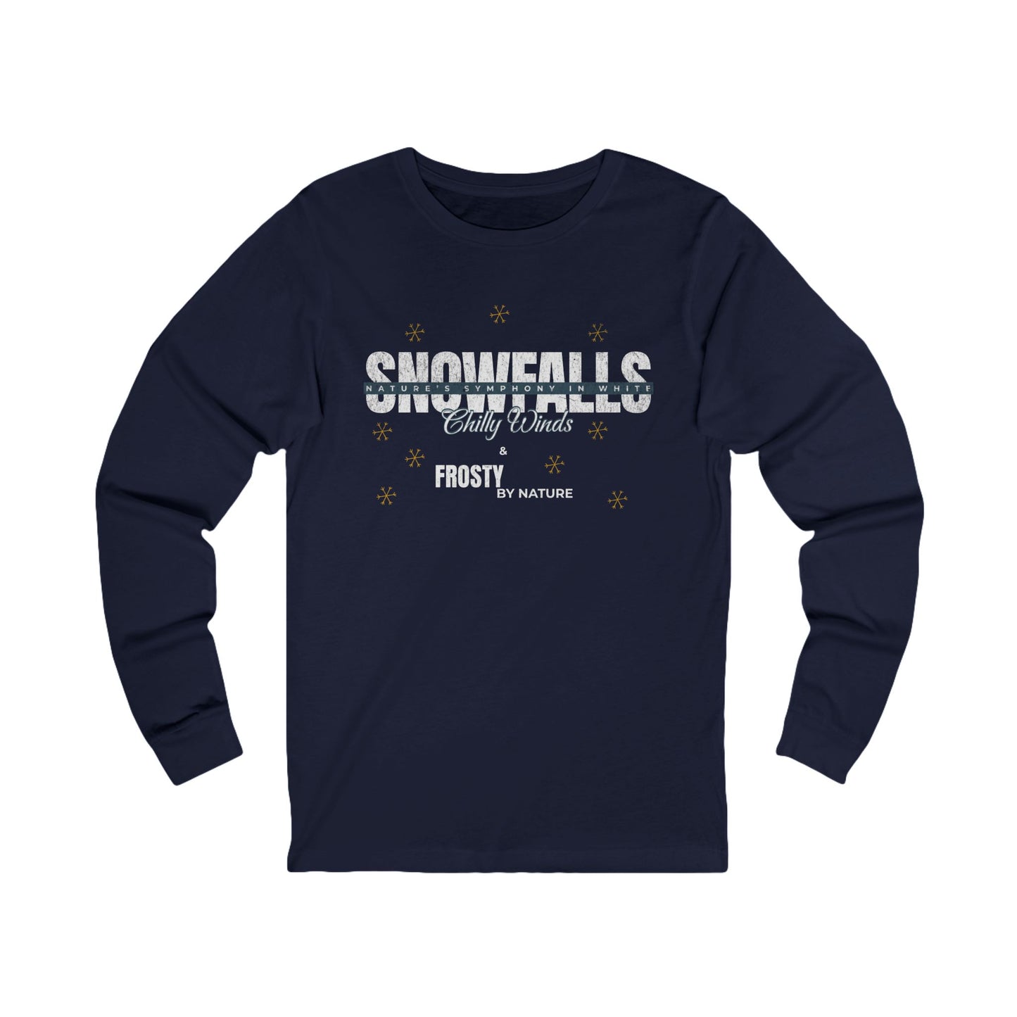 Snowfalls Long Sleeve Tee - Perfect for Winter Celebrations (Unisex S-2XL) in Navy