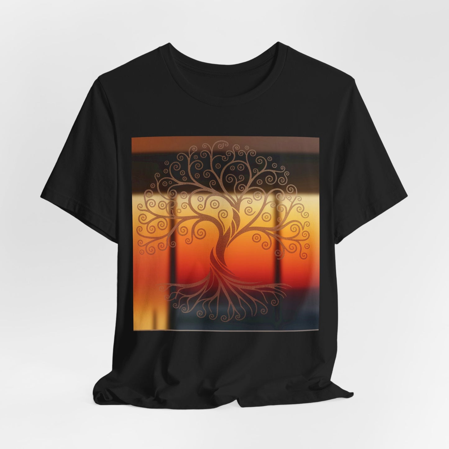 Living Meditation Tree – Autumn Aesthetic Graphic Tee (Unisex, S–3XL) in black