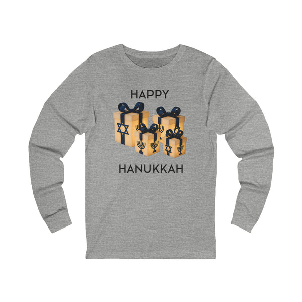 Happy Hanukkah Gift Long Sleeve Tee (Unisex S-2XL) in Athletic Heather