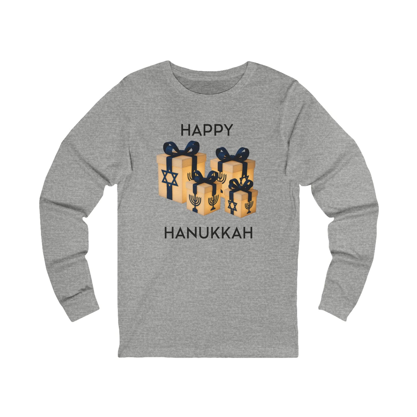 Happy Hanukkah Gift Long Sleeve Tee (Unisex S-2XL) in Athletic Heather