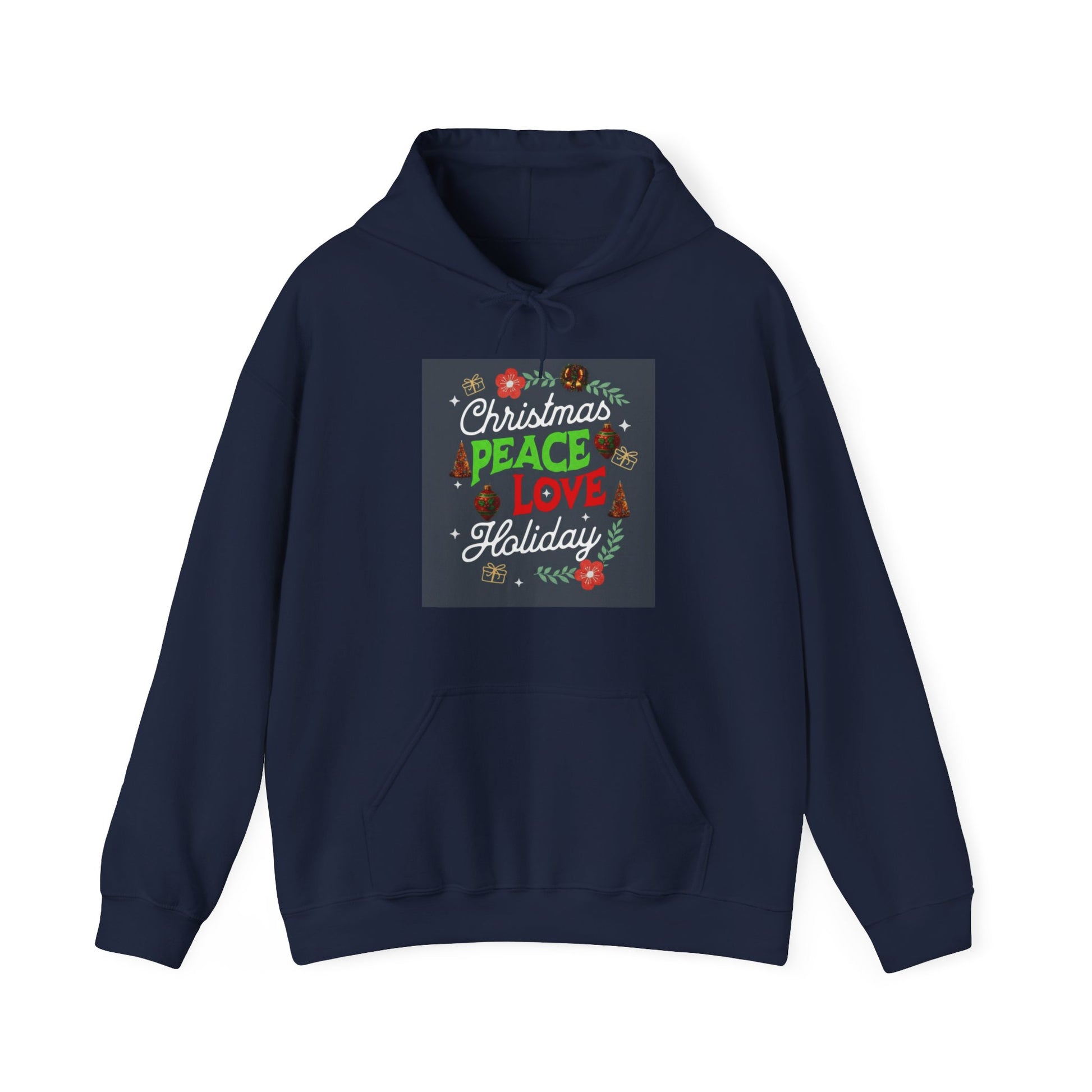 Peace, Love, and Holidays Festive Wreath Hoodie (Unisex S-5XL) in M
