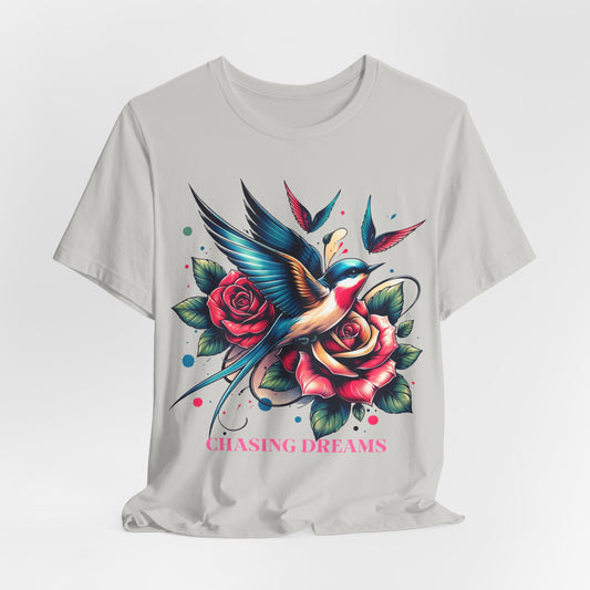 Chasing Dreams – Tattoo-Inspired Motivational Tee (Unisex, S–3XL) in silver
