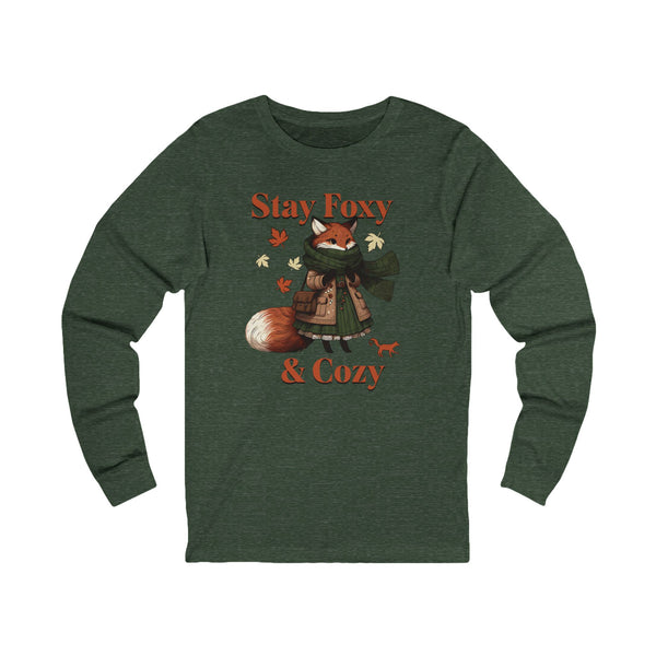 Stay Foxy & Cozy Long Sleeve Tee (S-2XL) in Heather Forest