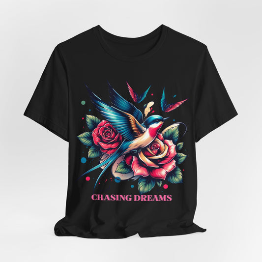 Chasing Dreams – Tattoo-Inspired Motivational Tee (Unisex, S–3XL) in black