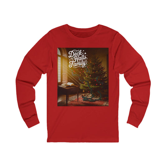 Deck the Halls Not the Family Long-Sleeve Tee (Unisex S-2XL) in Red