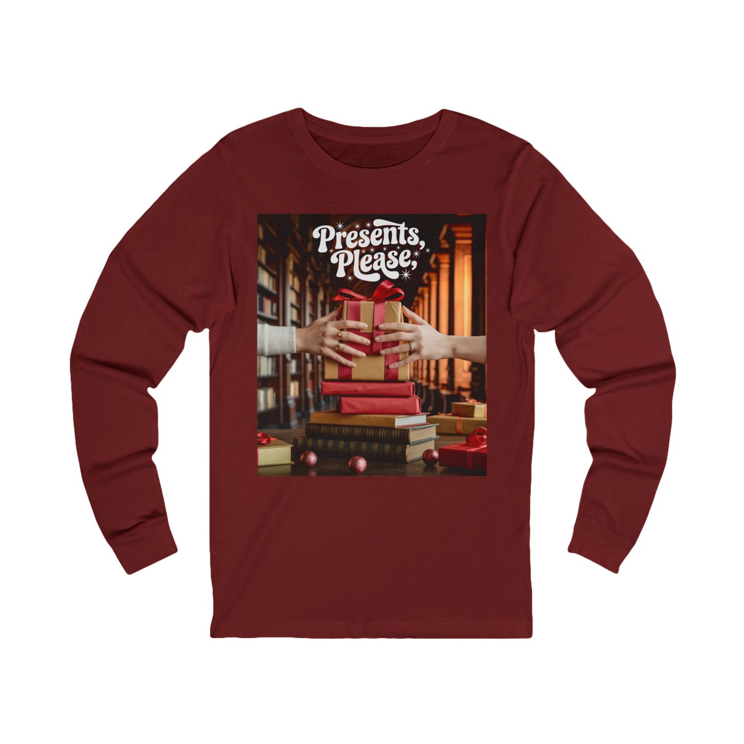 Presents, Please Library Gift Long-Sleeve Tee (Unisex S-2XL) in Black