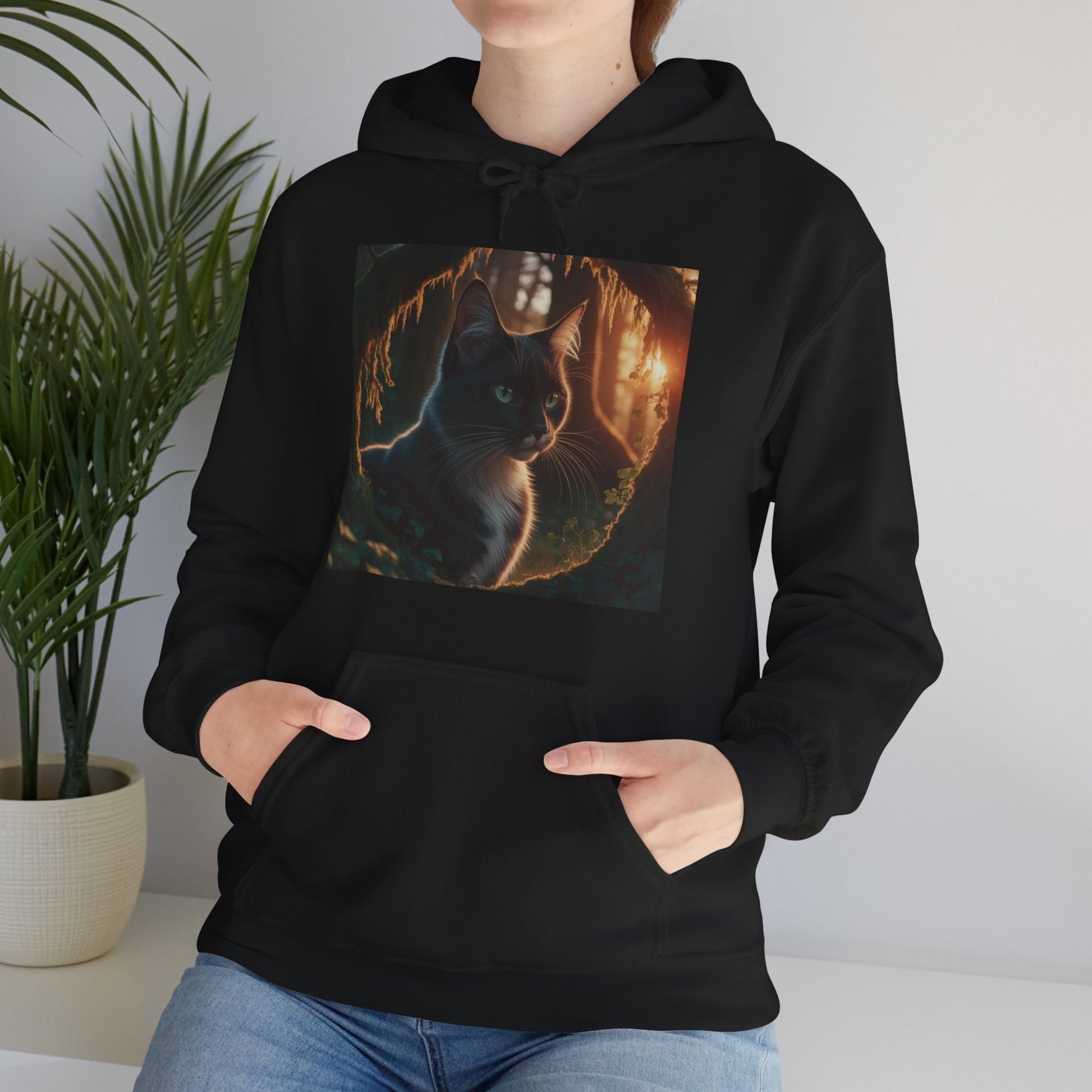 Whimsical Cat Graphic Hoodie – Cozy Feline Fun (Unisex S-5XL) in black