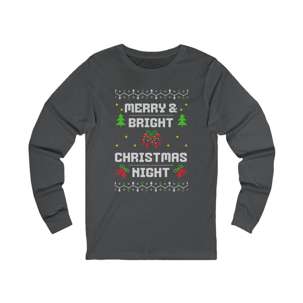 Merry & Bright Christmas Night Long Sleeve Tee (Unisex S-2XL) in Black