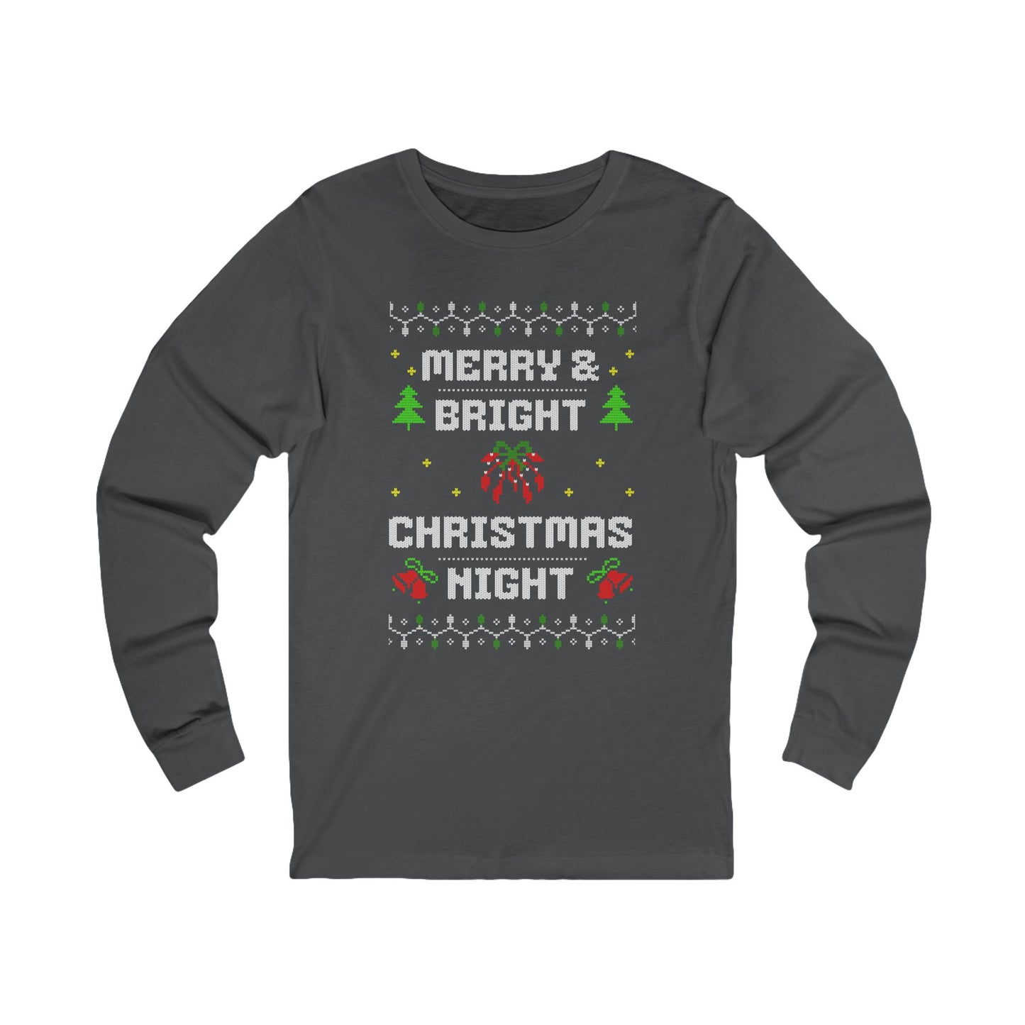 Merry & Bright Christmas Night Long Sleeve Tee (Unisex S-2XL) in Black