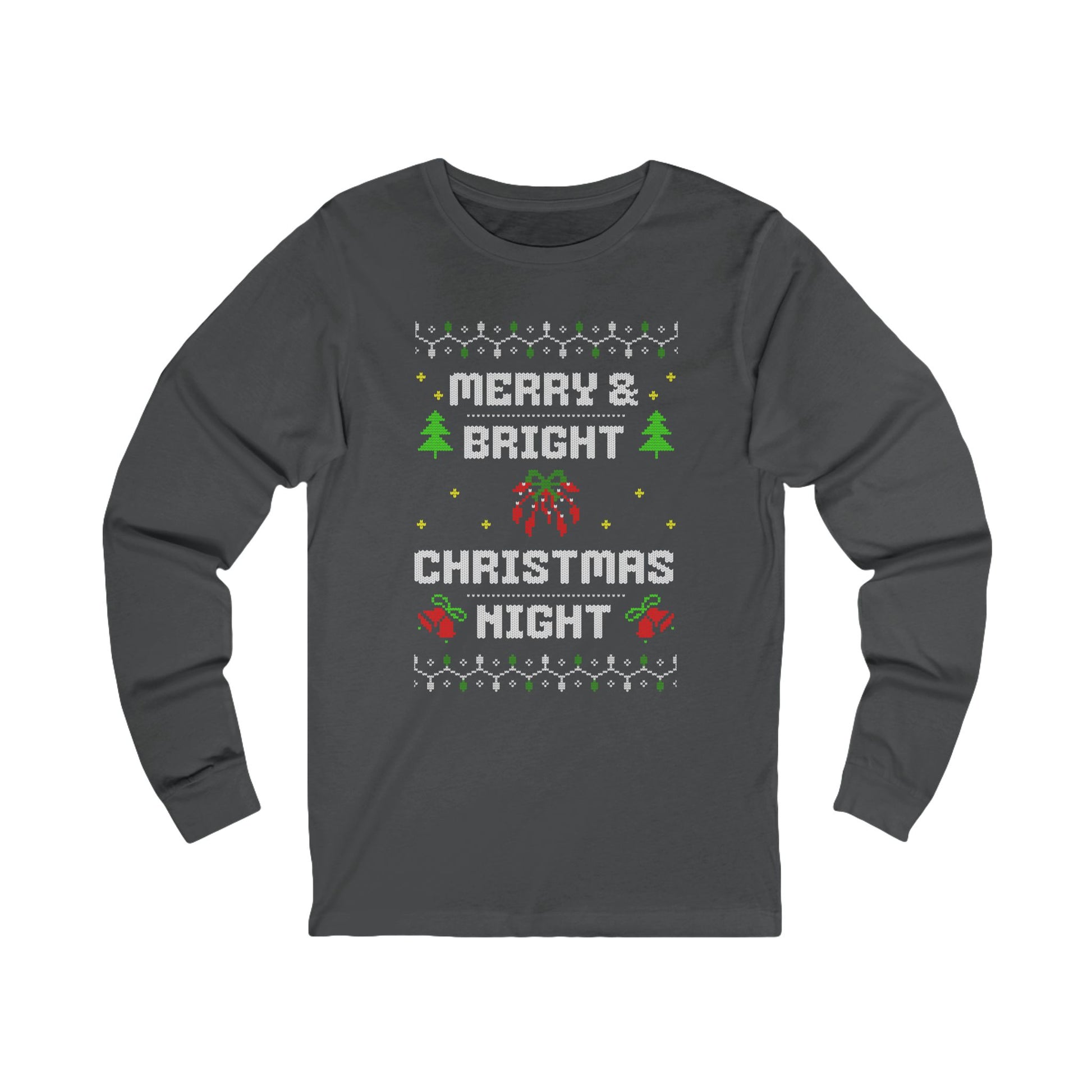 Merry & Bright Christmas Night Long Sleeve Tee (Unisex S-2XL) in Black