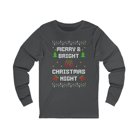 Merry & Bright Christmas Night Long Sleeve Tee (Unisex S-2XL) in Black