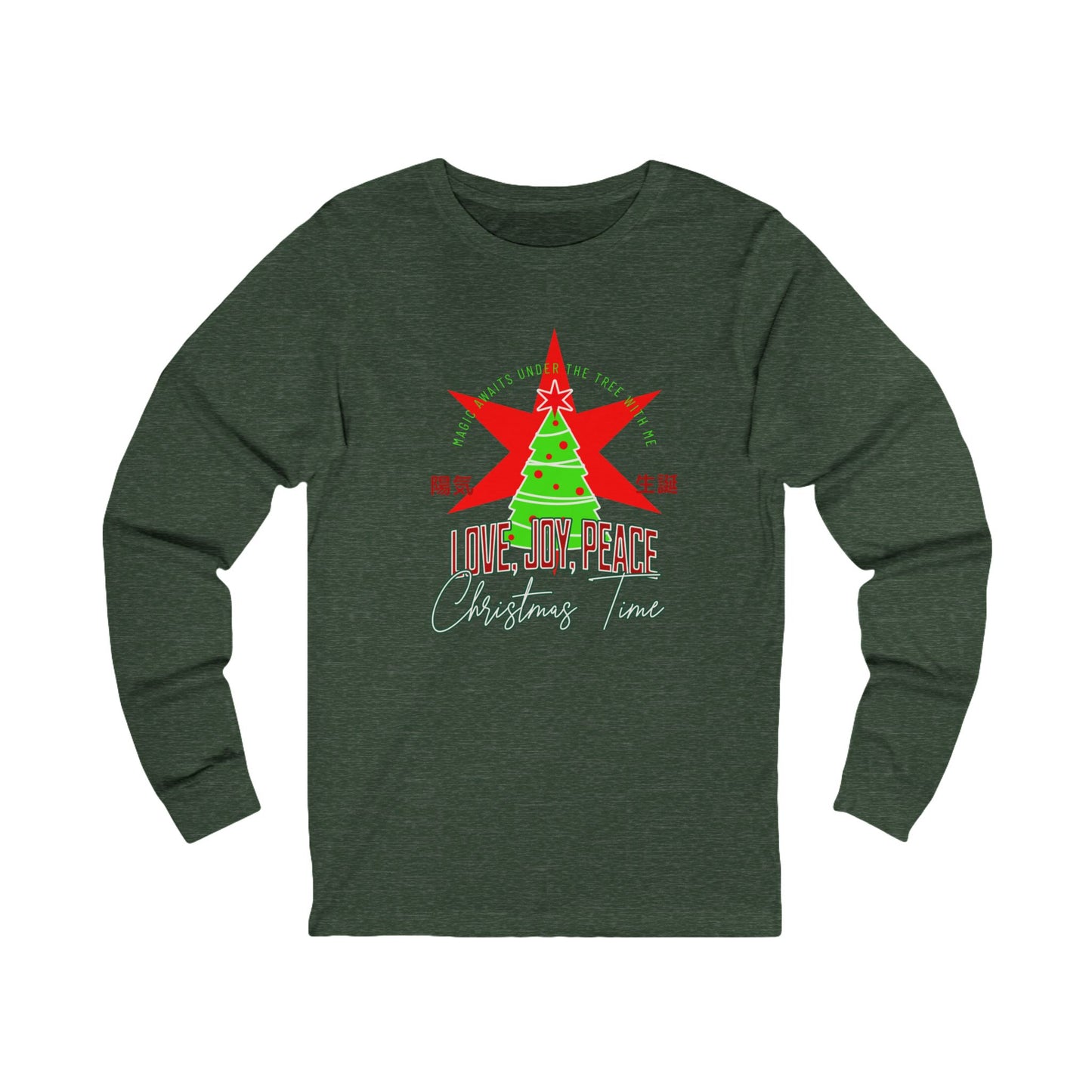Love, Joy, and Peace Star Long-Sleeve Tee (Unisex S-2XL) in Asphalt