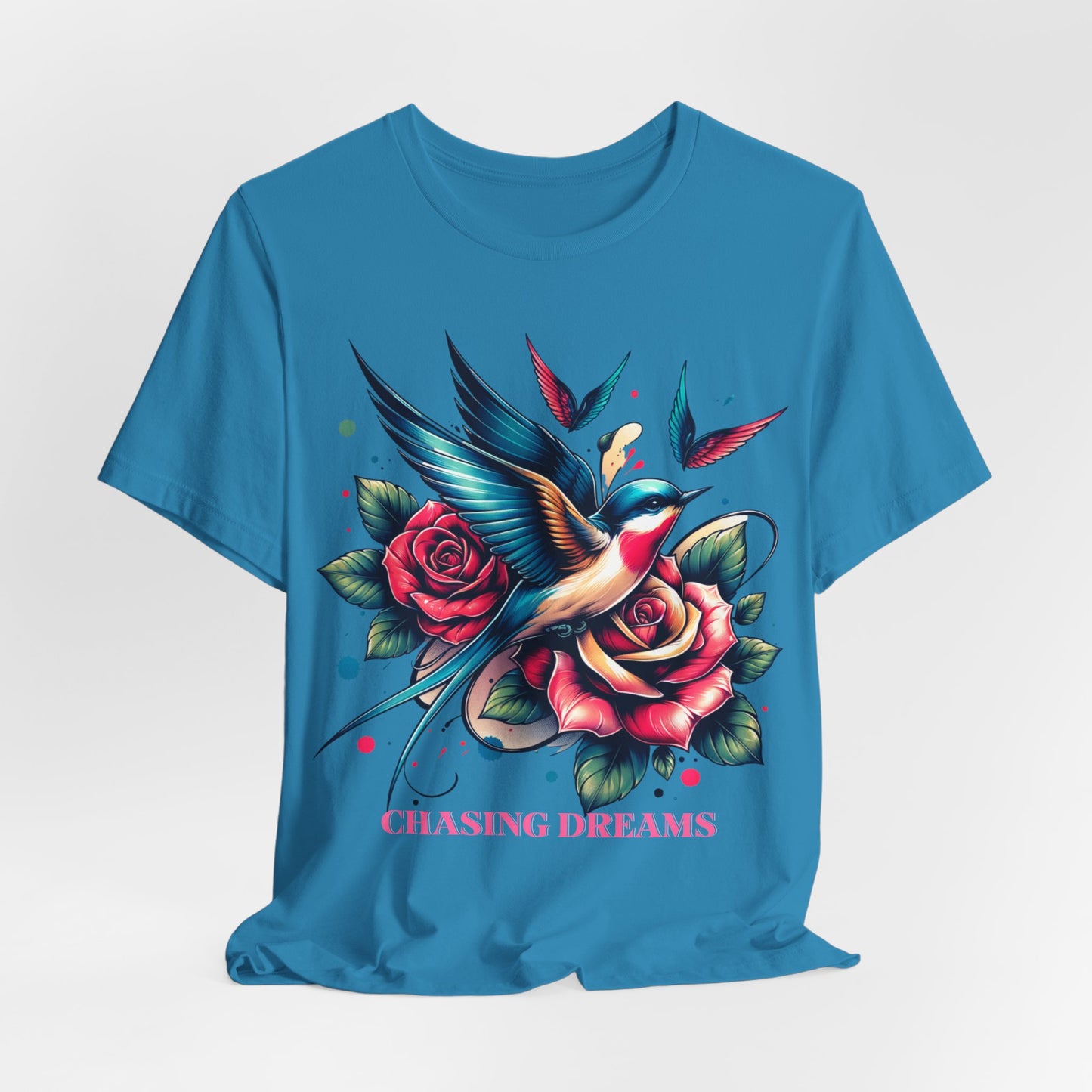 Chasing Dreams – Tattoo-Inspired Motivational Tee (Unisex, S–3XL) in aqua