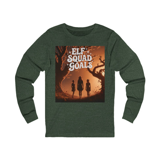 Elf Squad Goals Long Sleeve Tee (Unisex S-2XL) in Heather Forest
