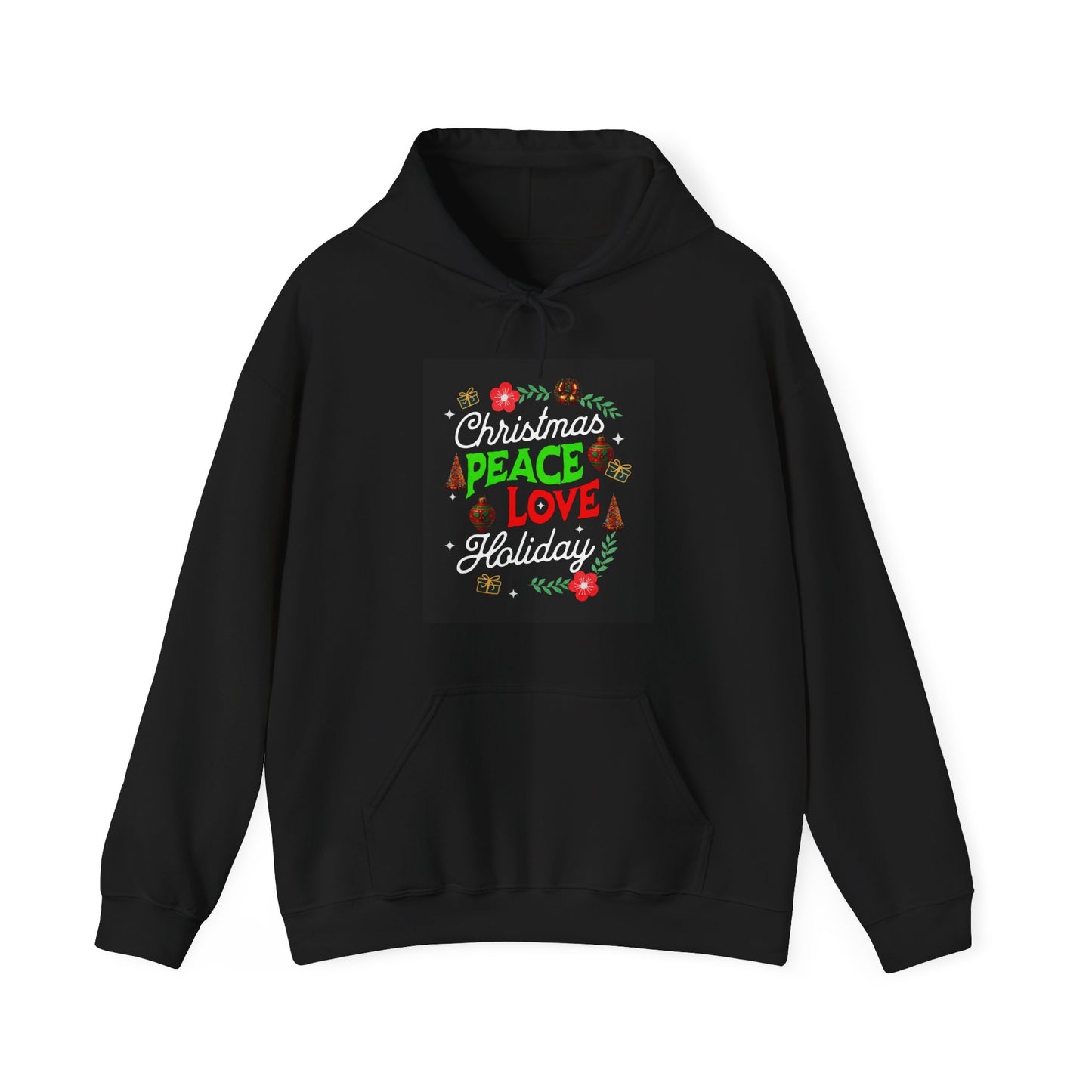 Peace, Love, and Holidays Festive Wreath Hoodie (Unisex S-5XL) in L