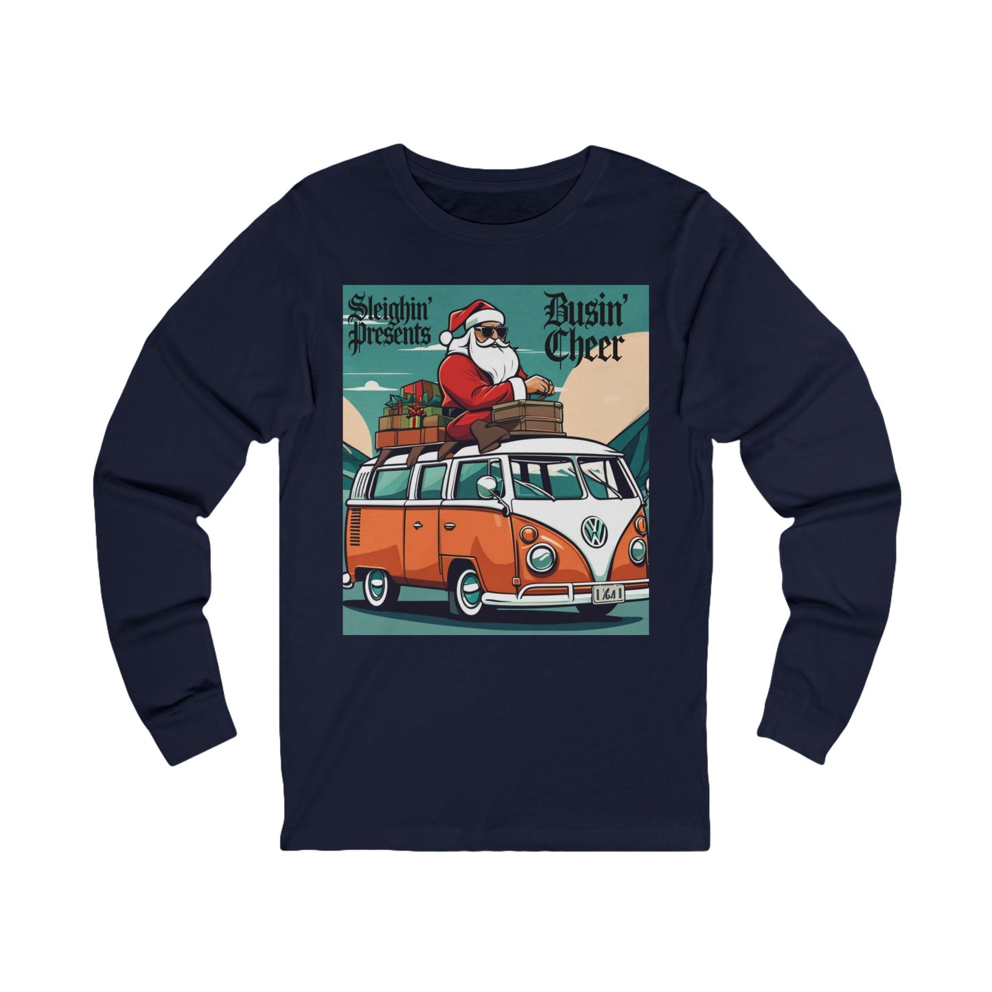 Vintage Santa Van Long Sleeve Tee (Unisex S-2XL) in Navy