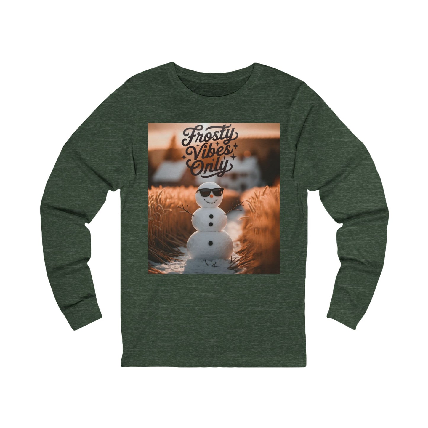 Frosty Vibes Only Long Sleeve Tee (Unisex S-2XL) in Heather Forest