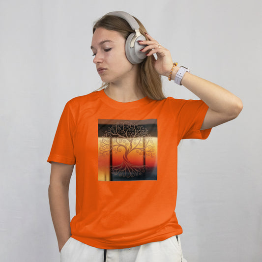 Living Meditation Tree – Autumn Aesthetic Graphic Tee (Unisex, S–3XL) in orange