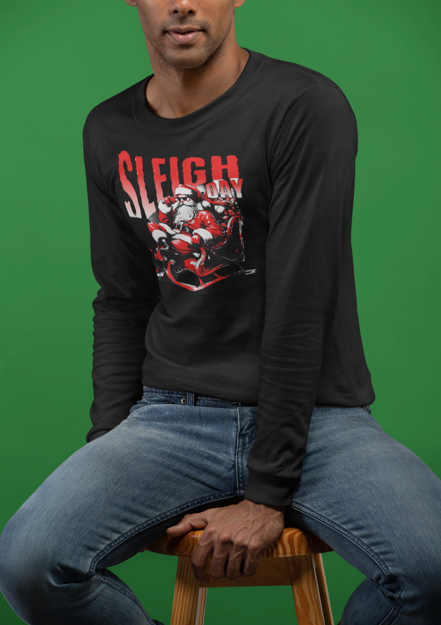 Sleigh Day Cool Clause Long Sleeve Tee (Unisex S-2XL) in Black