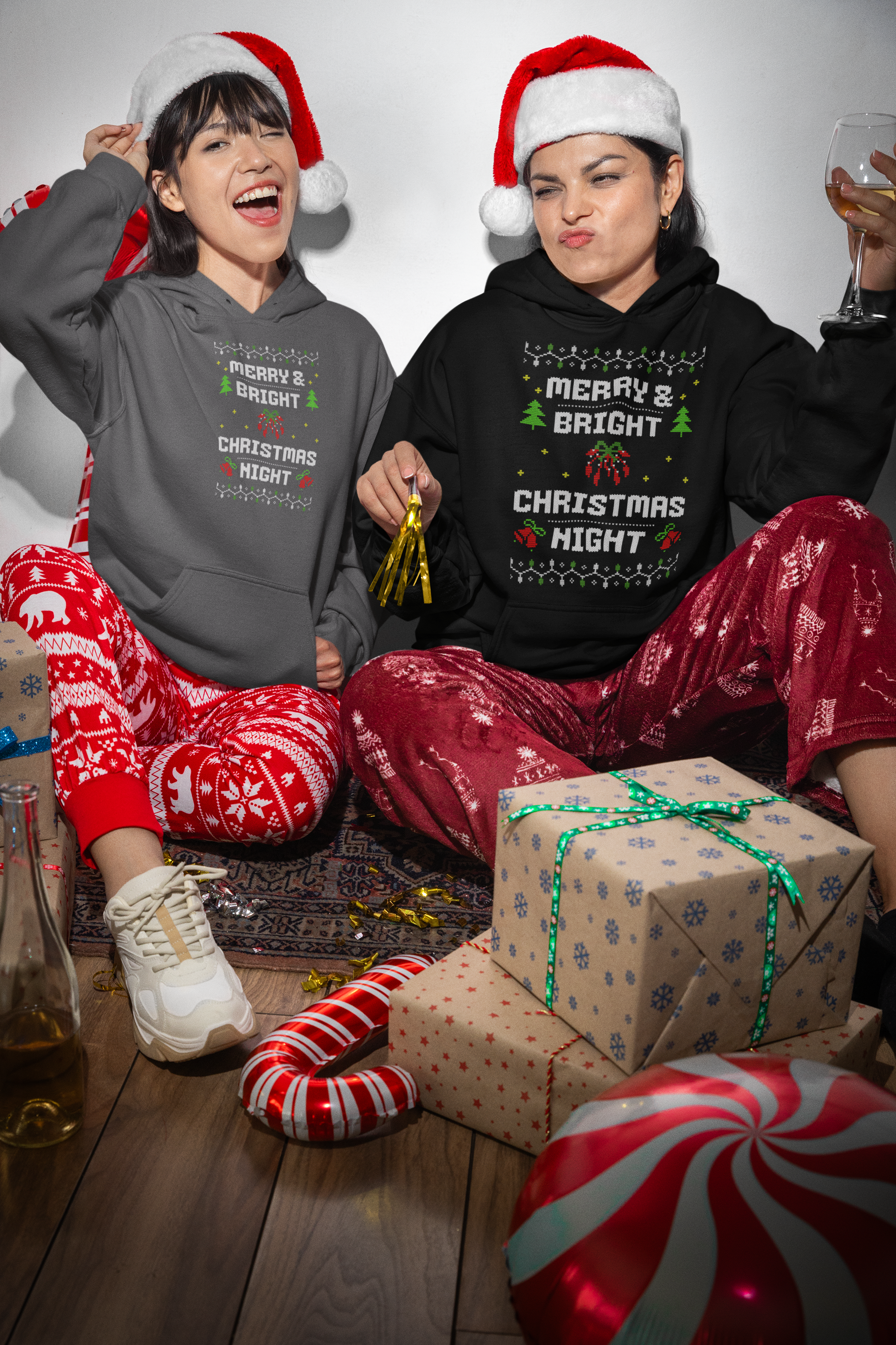 Merry & Bright Christmas Night Hoodie (Unisex S-5XL) in S