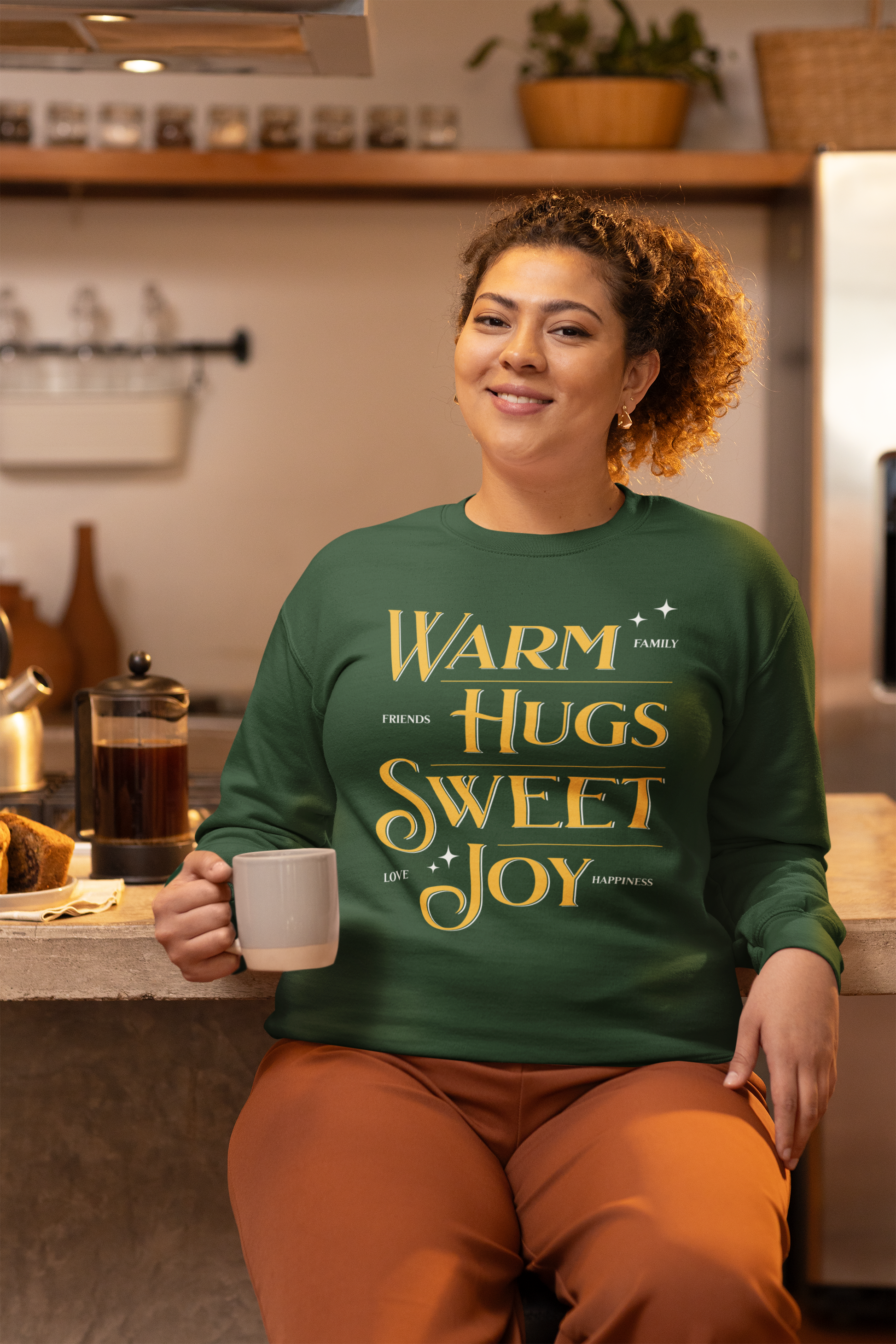 Warm Hugs Crewneck Sweatshirt (Unisex S-3XL) in Forest Green