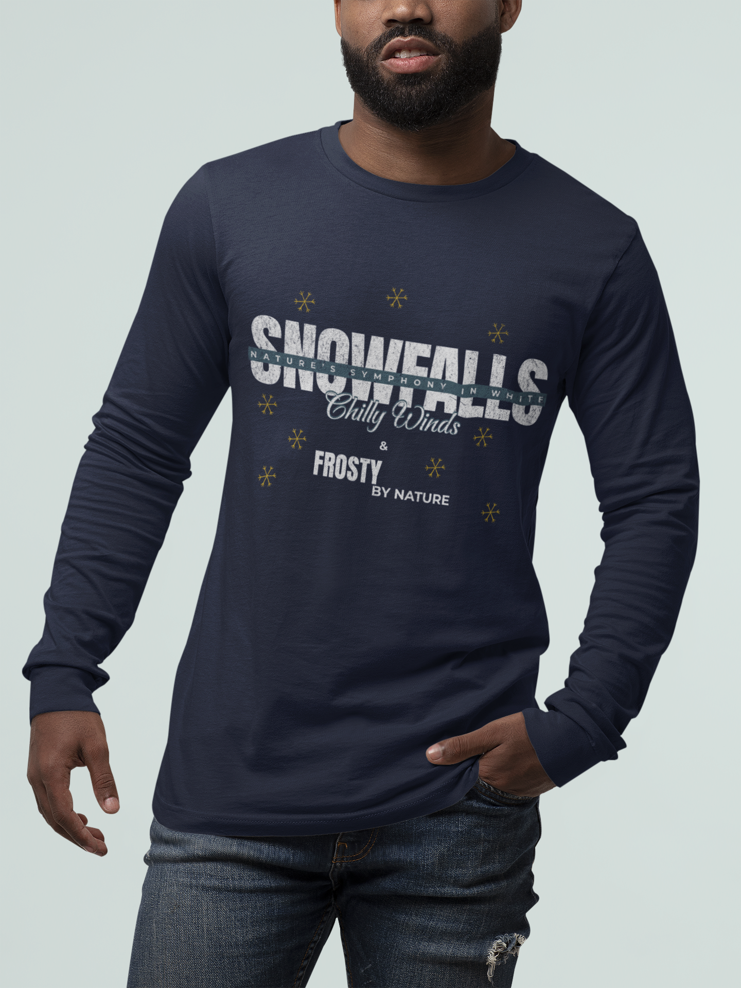 Snowfalls Long Sleeve Tee - Perfect for Winter Celebrations (Unisex S-2XL) in Asphalt