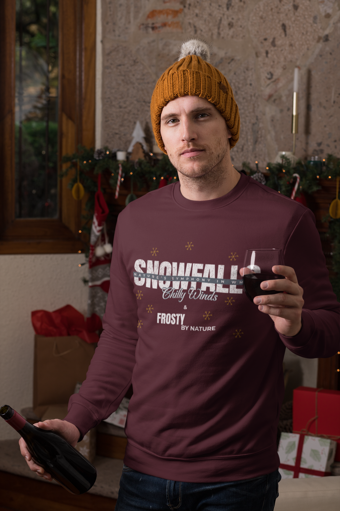 Snowfalls Crewneck Sweatshirt (Unisex S-3XL) in Maroon