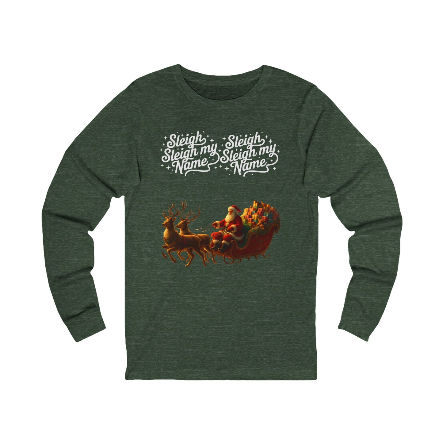 Sleigh My Name Vintage Santa Long-Sleeve Tee (Unisex S-2XL) in Black