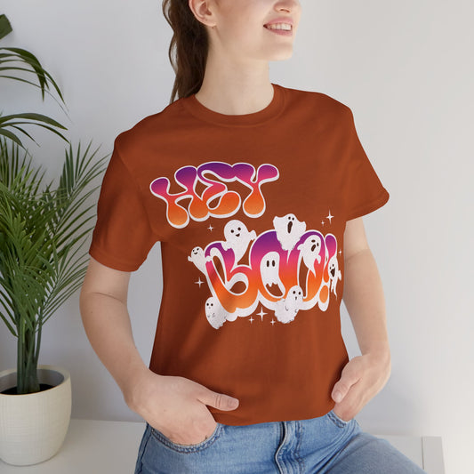 Hey Boo Halloween Graphic Tee (Unisex S-3XL) in M