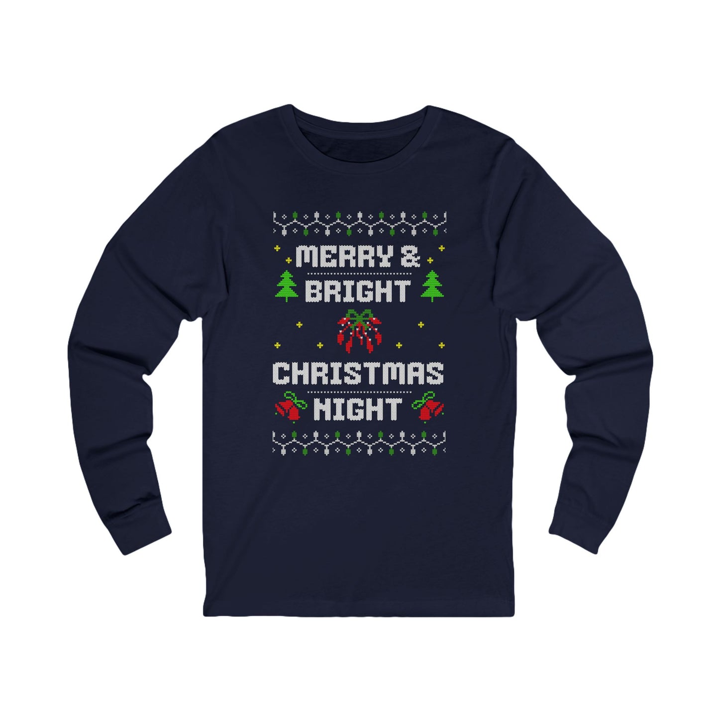 Merry & Bright Christmas Night Long Sleeve Tee (Unisex S-2XL) in Asphalt