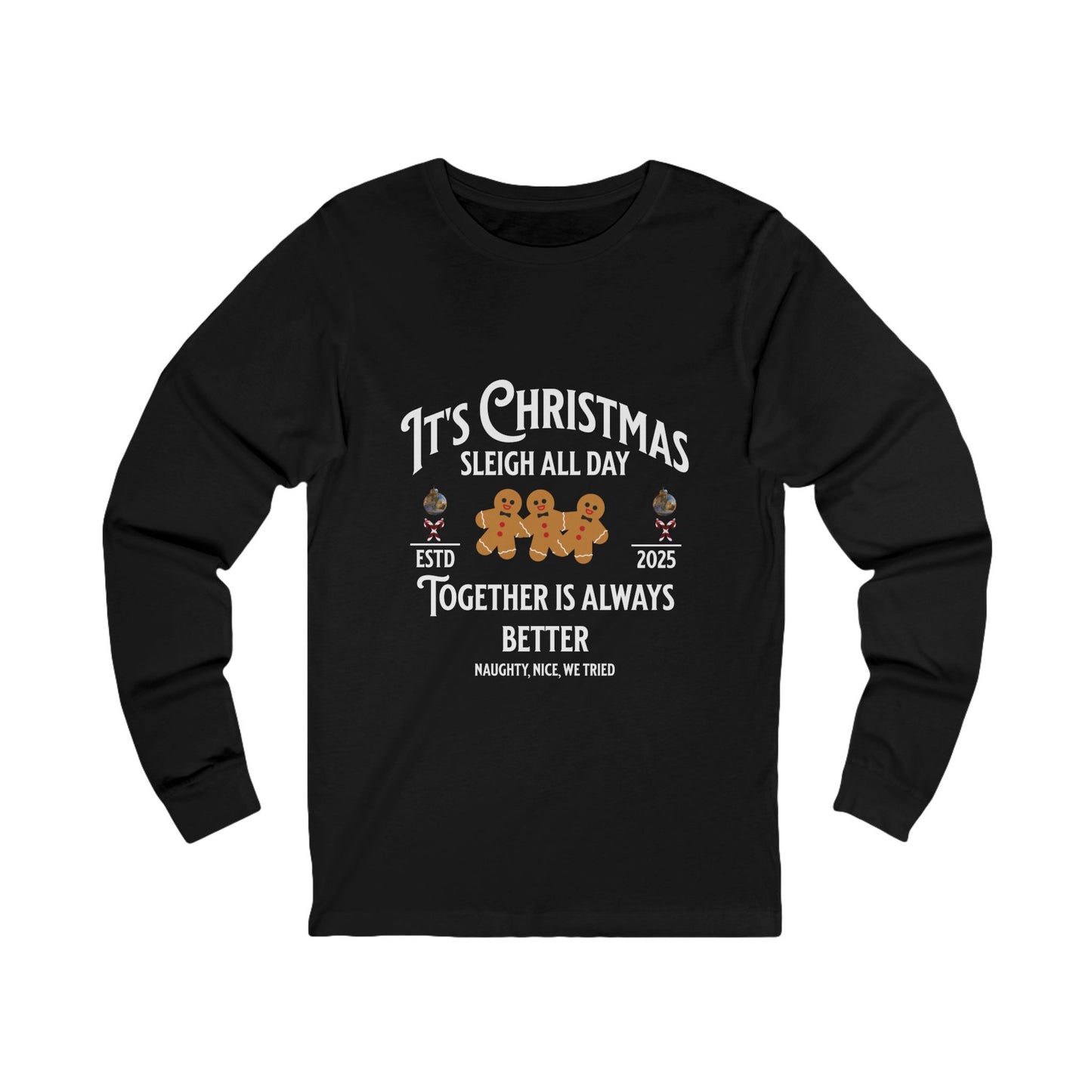 Sleigh All Day Ginger Family Long-Sleeve Tee (Unisex S-2XL) in Navy