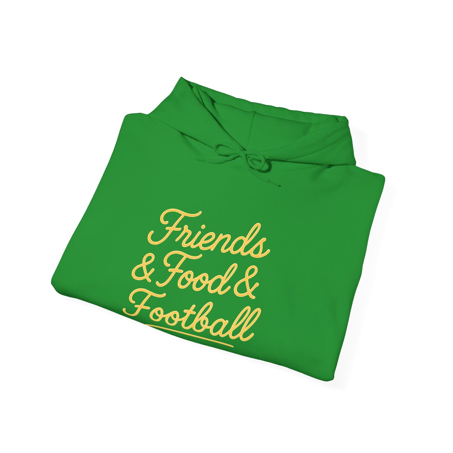 Friends & Food & Football Game Day Hoodie (Unisex S-5XL) in Irish green