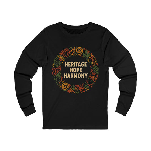 Heritage, Hope, and Harmony Wreath Long-Sleeve Tee - Kwanzaa (Unisex S-2XL) in Black
