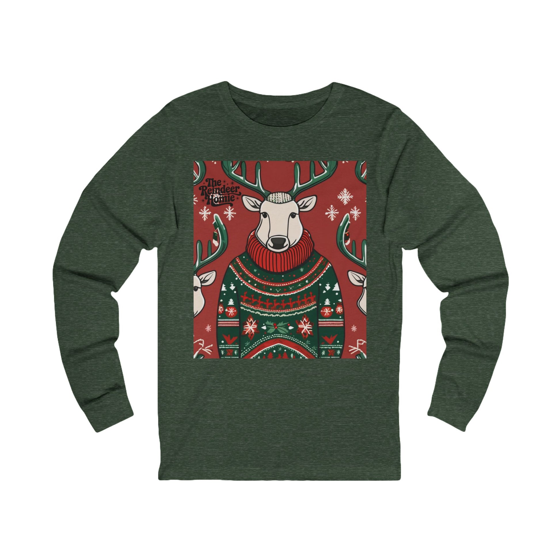 The Royale Reindeer Long Sleeve (Unisex S-2XL) in Heather Forest