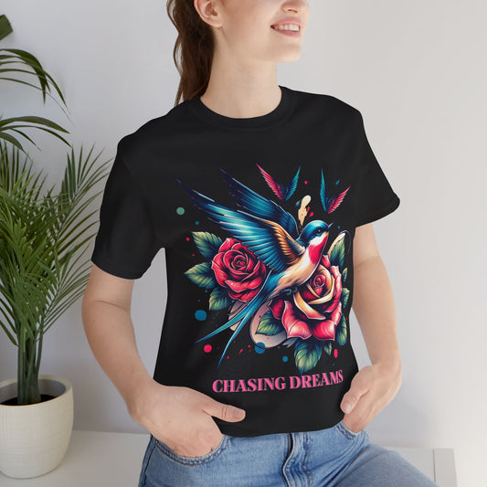 Chasing Dreams – Tattoo-Inspired Motivational Tee (Unisex, S–3XL) in black