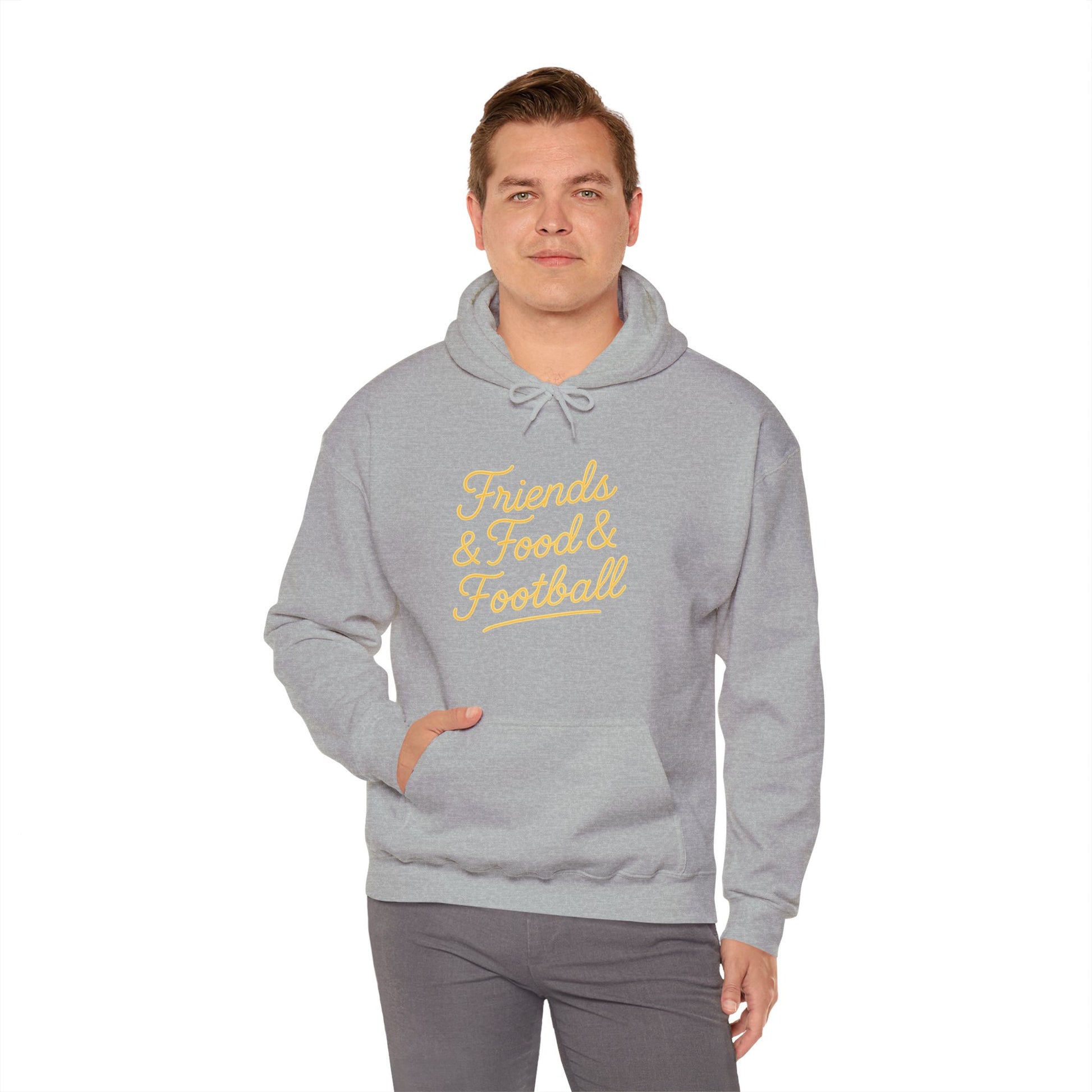 Friends & Food & Football Game Day Hoodie (Unisex S-5XL) in sport gray