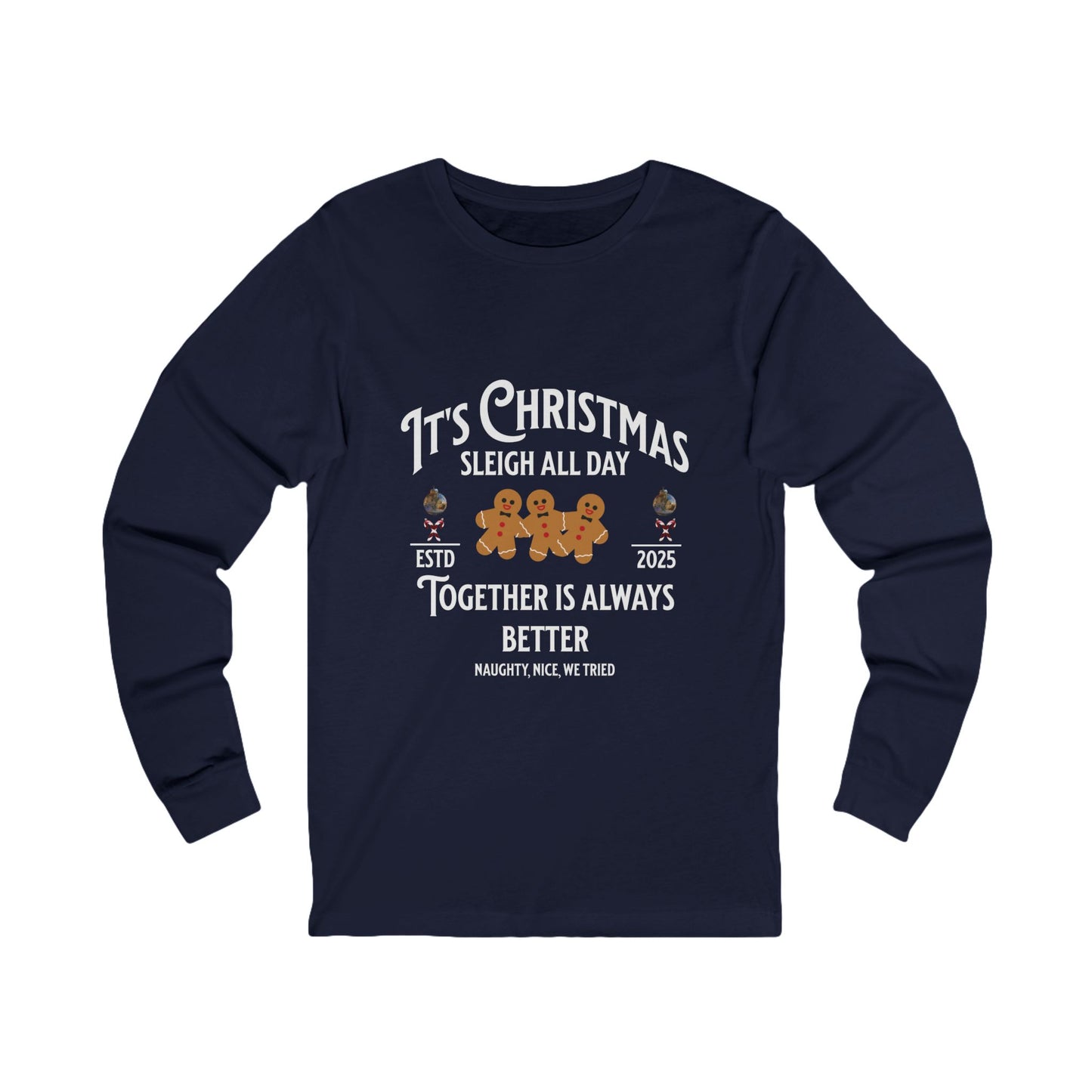Sleigh All Day Ginger Family Long-Sleeve Tee (Unisex S-2XL) in Red
