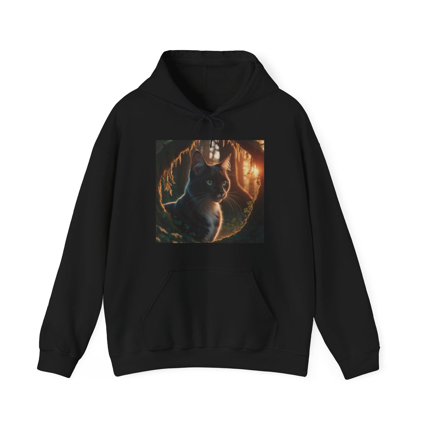Whimsical Cat Graphic Hoodie – Cozy Feline Fun (Unisex S-5XL) in black