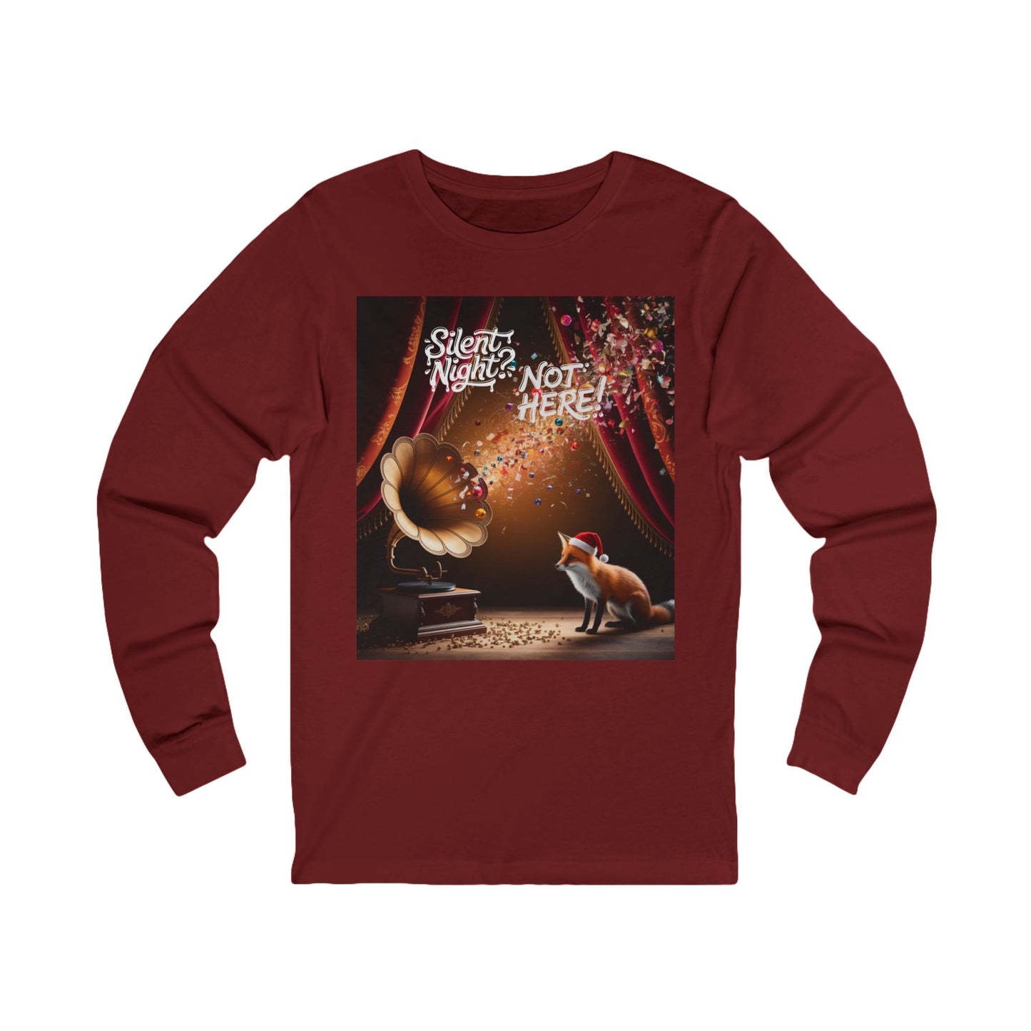 No Silent Nights Here Long Sleeve Tee (Unisex S-2XL) in Cardinal