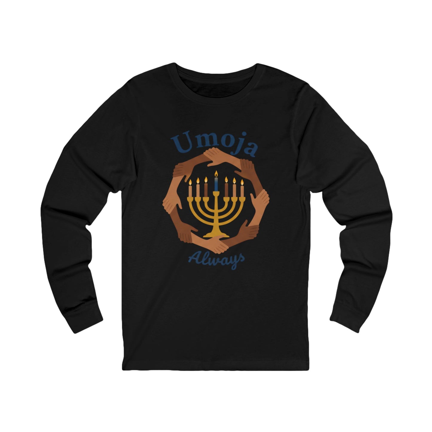 Umoja Always Unity Lights Long-Sleeve Tee – Kwanzaa (Unisex S-2XL) in Black