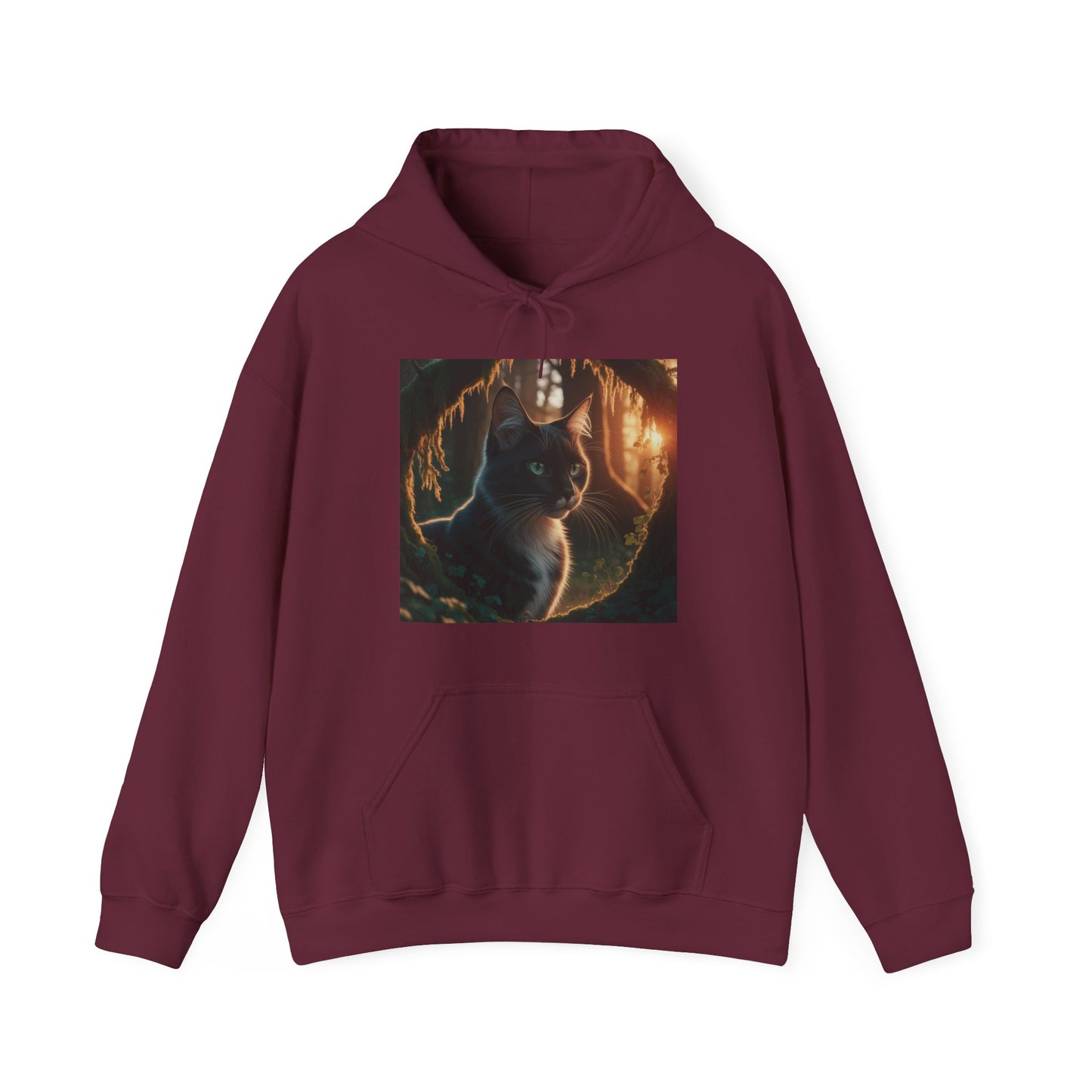 Whimsical Cat Graphic Hoodie – Cozy Feline Fun (Unisex S-5XL) in cardinal