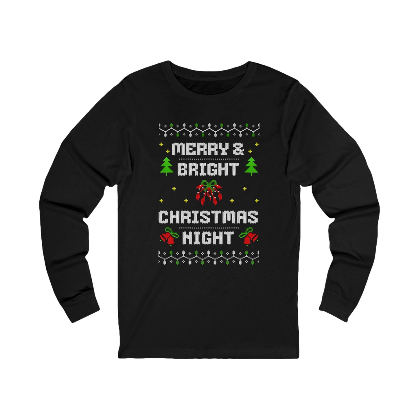 Merry & Bright Christmas Night Long Sleeve Tee (Unisex S-2XL) in Navy
