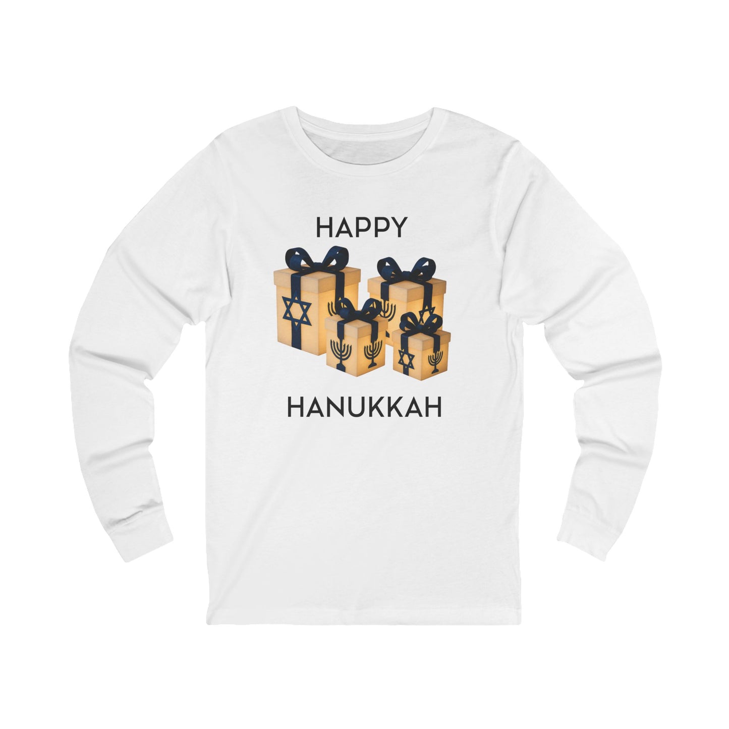 Happy Hanukkah Gift Long Sleeve Tee (Unisex S-2XL) in White