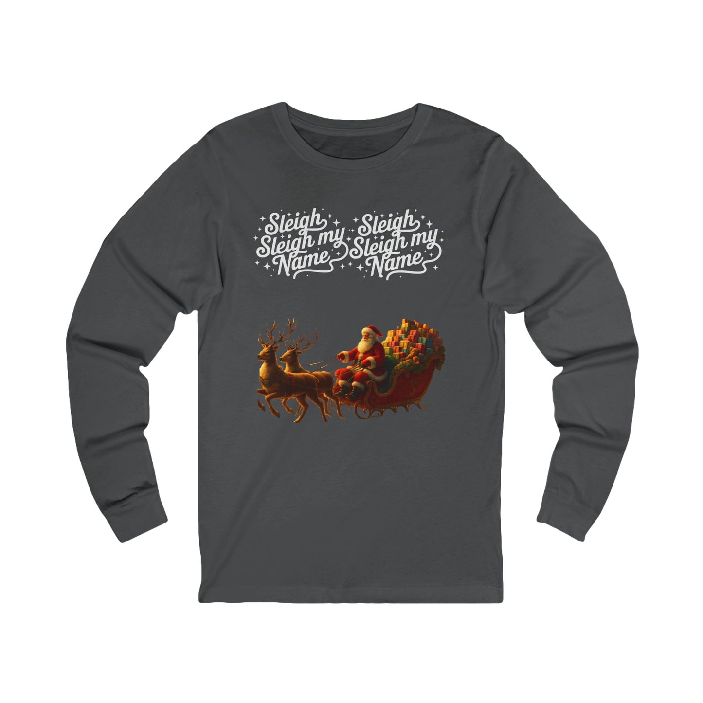 Sleigh My Name Vintage Santa Long-Sleeve Tee (Unisex S-2XL) in Heather Forest