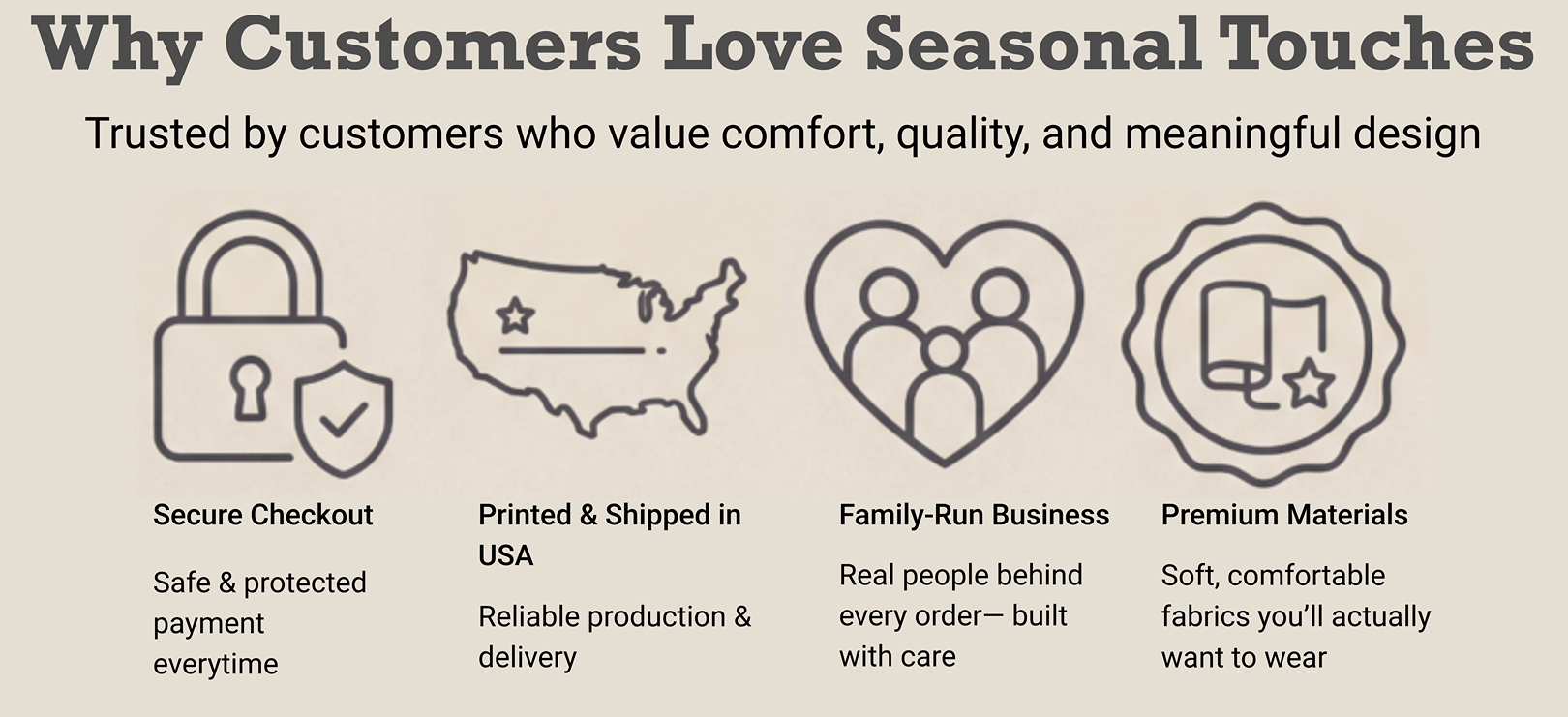 Graphic highlighting reasons customers love seasonal touches with icons and text.