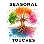 Tree with colorful leaves on a blue background, labeled 'Seasonal Touches'.
